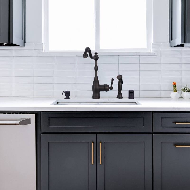One-Handle Copper Widespread Kitchen Faucet with Side Sprayer