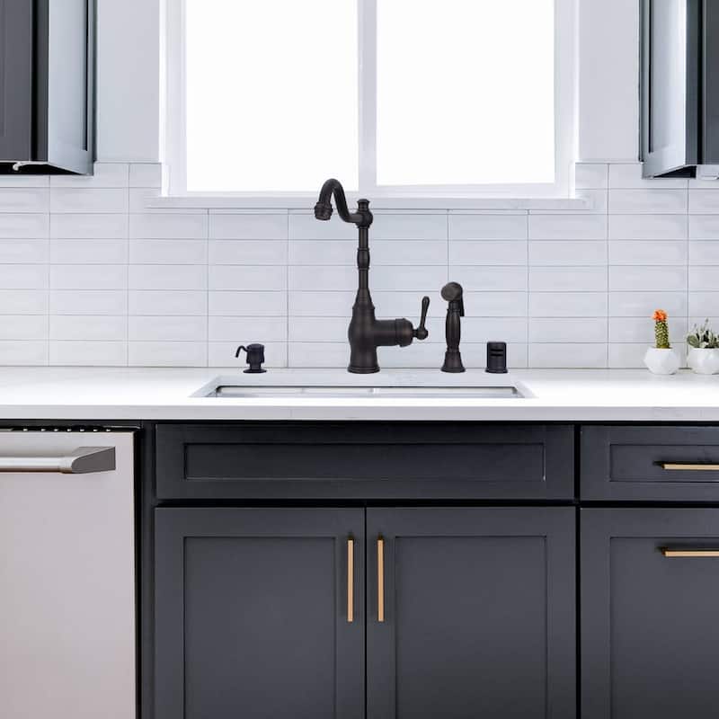 One-Handle Copper Widespread Kitchen Faucet with Side Sprayer
