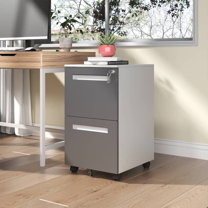 2-Drawer Mobile File Cabinet with Lock, All-Steel Metal Storage Cabinet on 360°Wheels, Holds A4/Letter/Legal Files
