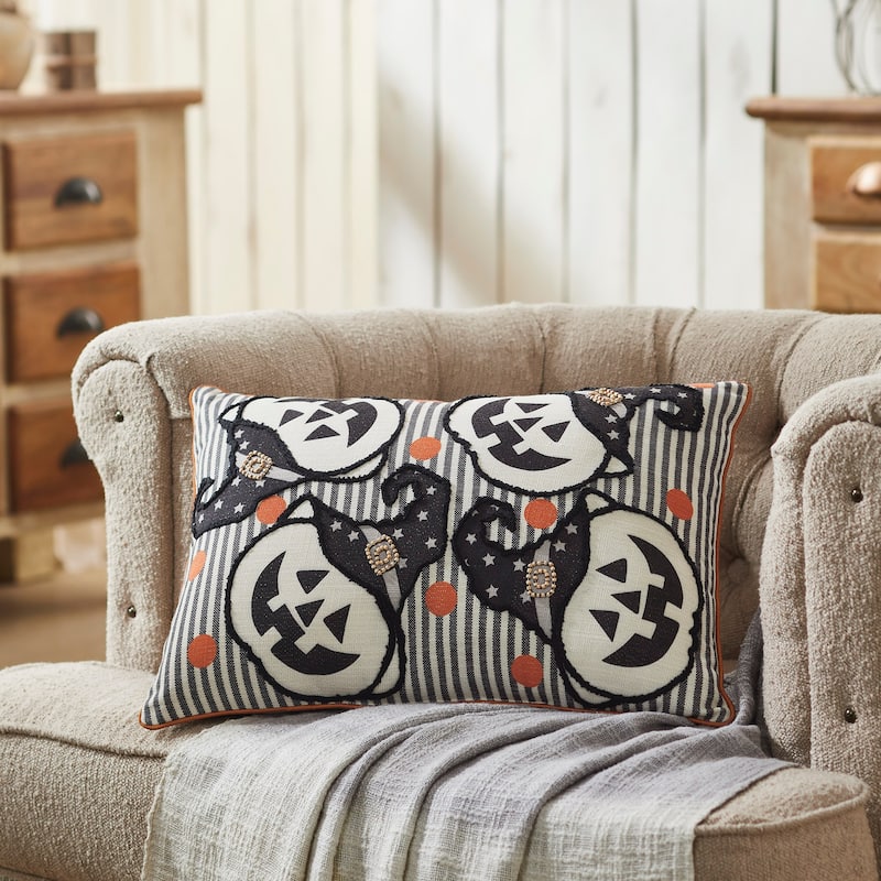 Witchy Pumpkins Striped Pillow 14x20