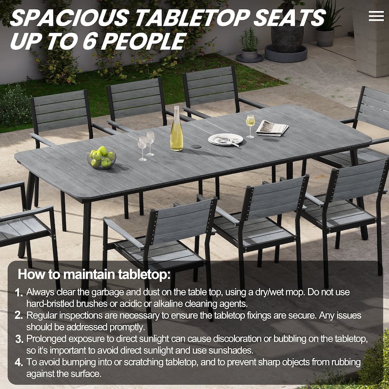 9-Piece Rectangular Patio Outdoor Dining Table Set with Umbrella Hole and Stackable Armchairs