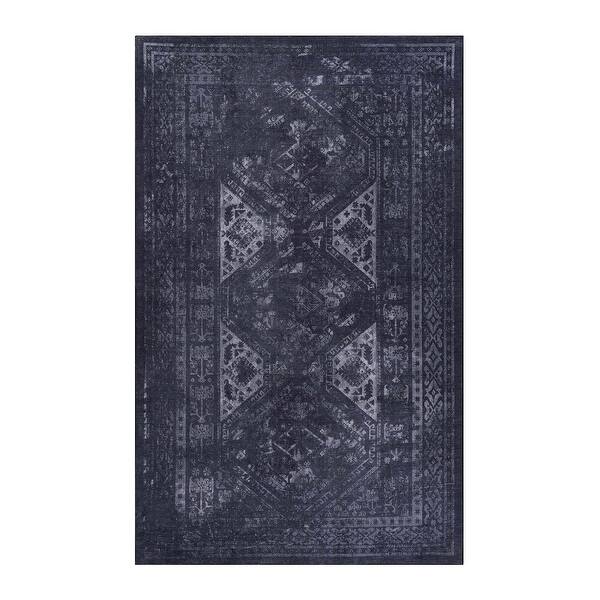 slide 2 of 8, LOOM & LUXE 6X9 Black/Gray Washable Rug - 108" D x 72" W x 0.14" H