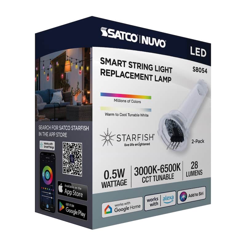 Starfish 0.5 Watt LED String Light Replacement Lamp S14 4-Pin Base RGBTW Clear 12-24 Volt 2-Pack
