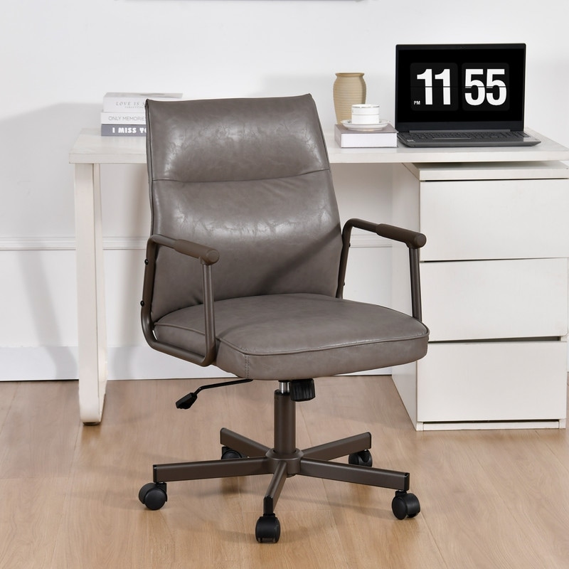 Vintage 19.5" Seat W PU Leather Upholstered Adjustable Office Chair