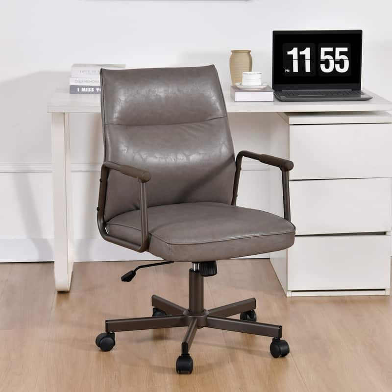 Vintage 19.5" Seat W PU Leather Upholstered Adjustable Office Chair