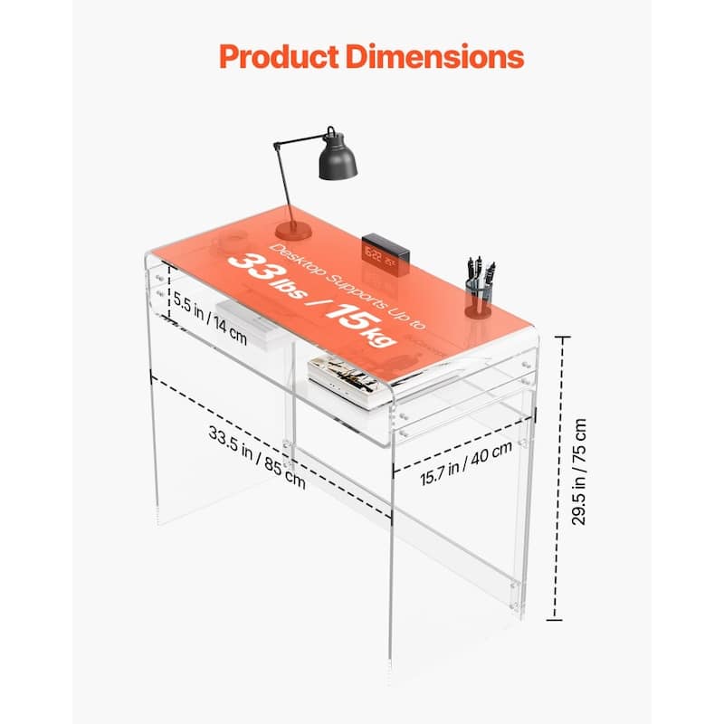 Modern Clear Acrylic Desk with Two Levels Stable and Spacious Workspace for Home Office