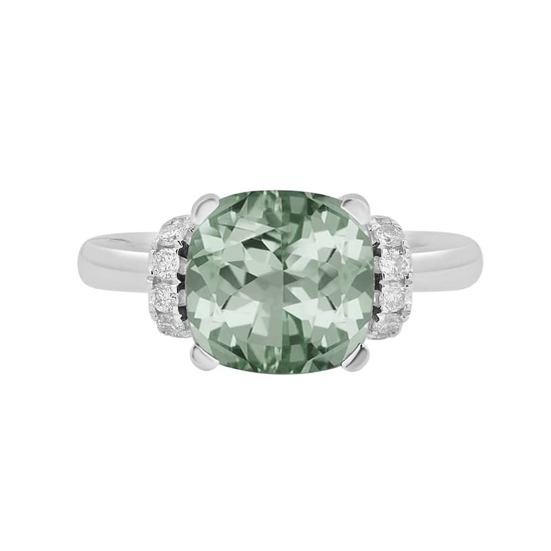 Auriya Unique 2ct Cushion-cut Green Amethyst and Diamond Engagement Ring 1/5cttw 14k Gold