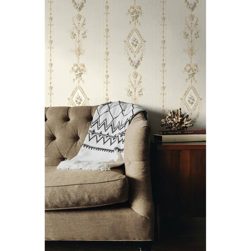 Seabrook Designs Chantilly Floral Stripe Unpasted Wallpaper
