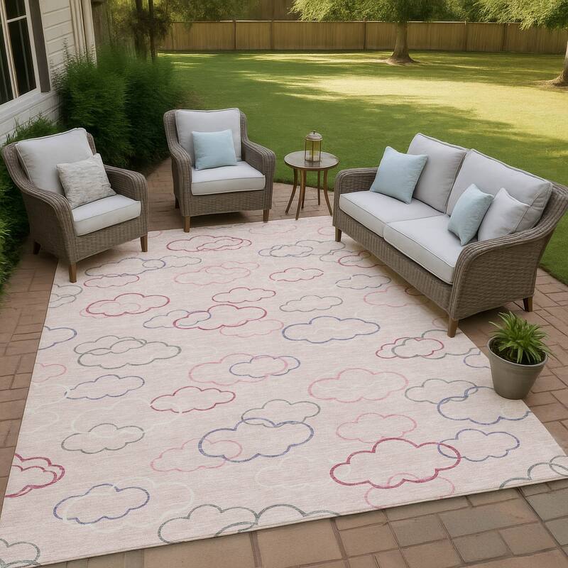 Machine Washable Indoor/ Outdoor Modern Clouds Chantille Rug - Pink - 2'6" x 3'10"