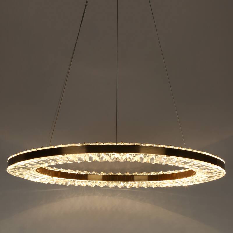 Modern 1-Light LED Gold Crystal Chandelier for Dining Room - Dia. 23.6" x H 1.4"