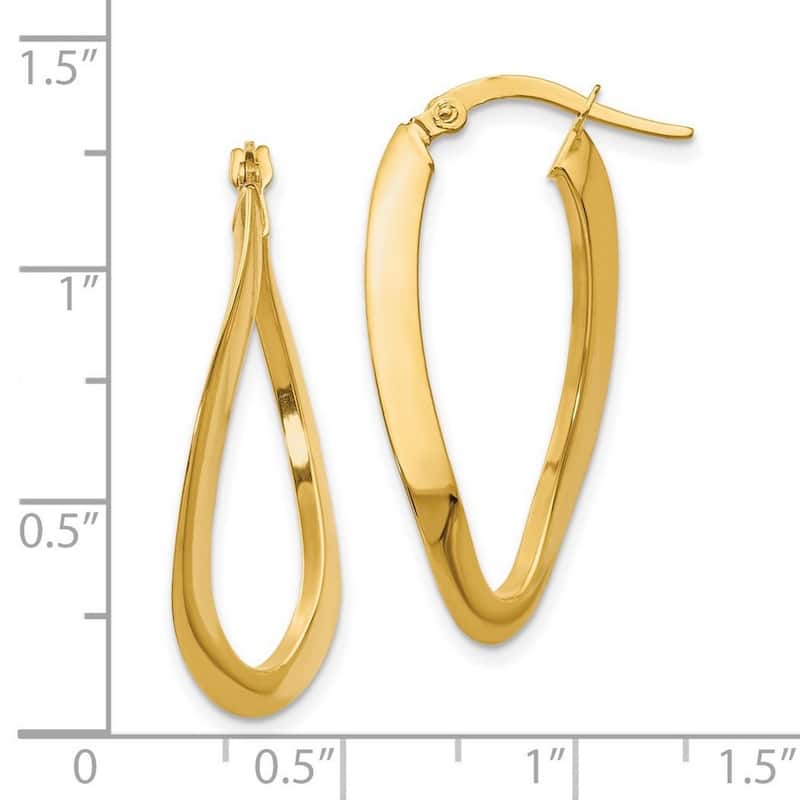 Curata 14k Yellow Gold Twisted Polished 33x1.6mm Oval Hinged Hoop Earrings