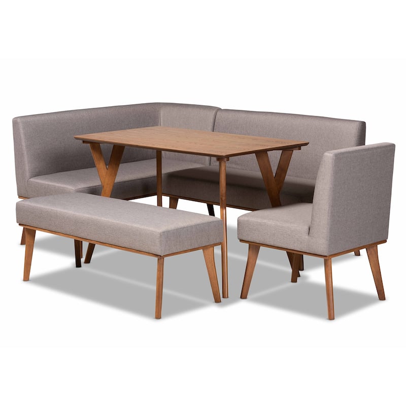 Odessa Grey Fabric and Walnut Finished Wood 5-PC Dining Nook Set - Grey