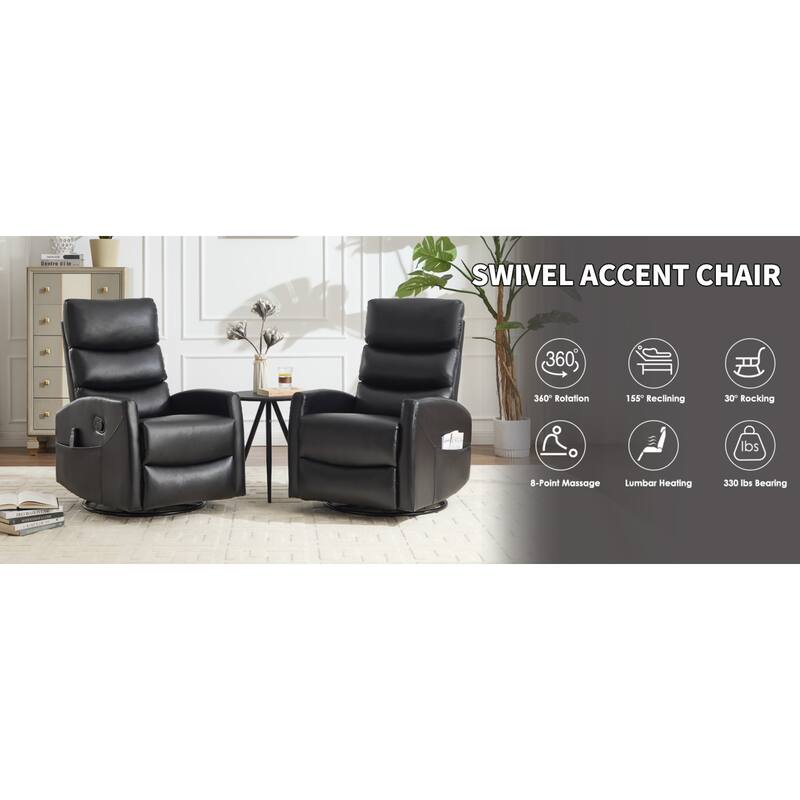 Roomfitters Manual Swivel Rocker Recliner Chair with Heat and Massage Fabric Glider Lounge Sofa for Living Room