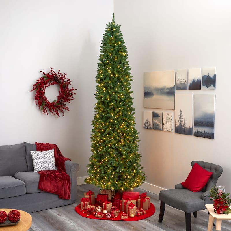 10ft. Slim Green Pine Artificial Christmas Tree with 800 Clear LED Lights - Grand Holiday Statement X-Mas Tree