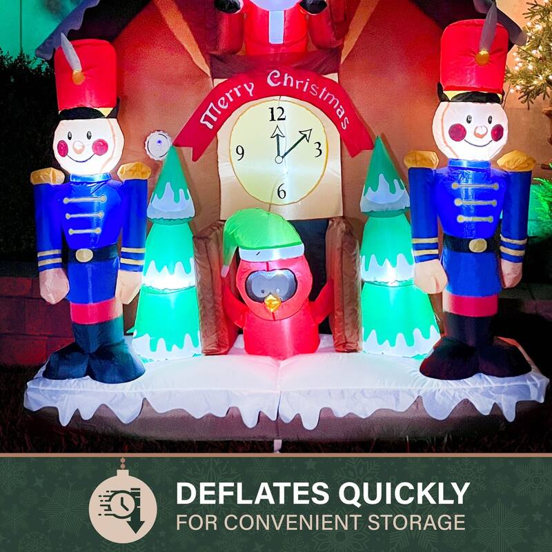 Fraser Hill Farm 6-Ft. Tall Prelit Santa Nutcracker Cuckoo Clock Inflatable with Music
