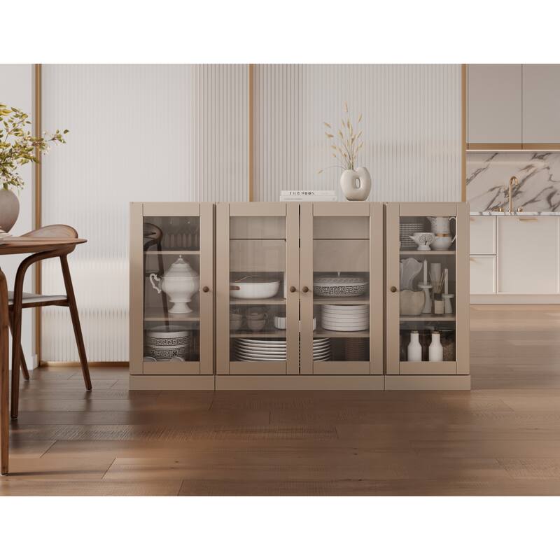 Palace Imports 100% Solid Wood 65" Sideboard with Clear Glass Doors, 2-Drawers and Adjustable Shelves - Beige