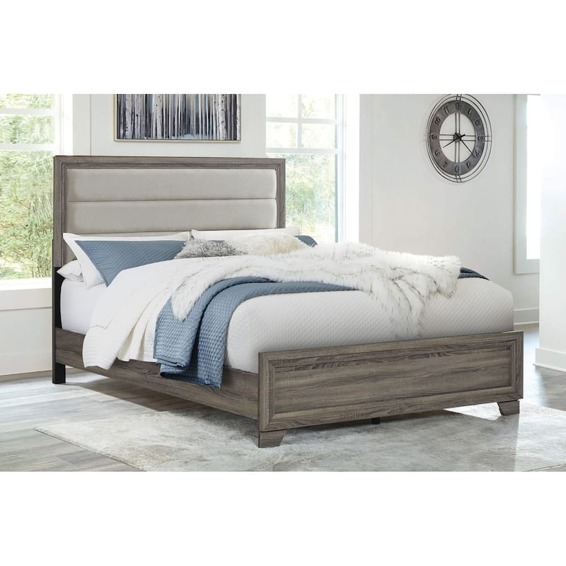 Wright Upholstered Bed Brown Oak