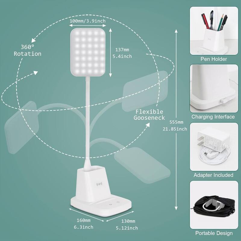 Small Desk Lamp with Pen Holder,3 Modes Dimmable Touch - 6.3"D x 5.12"W x 21.85"H