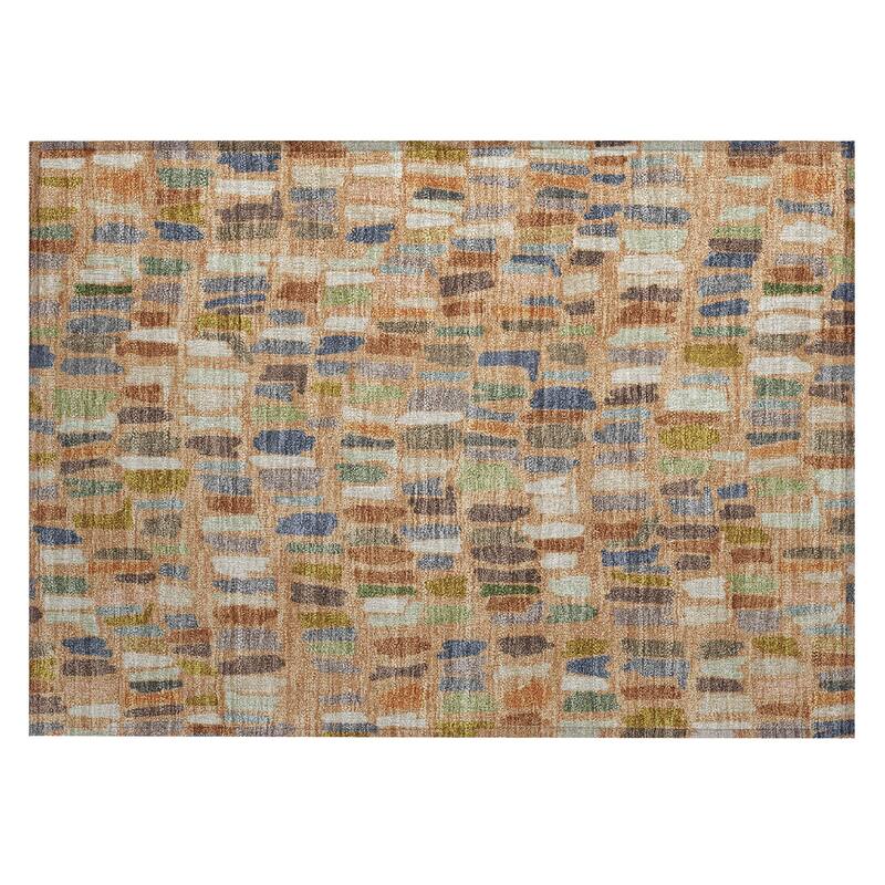 Machine Washable Indoor/ Outdoor Modern Mosaic Chantille Rug