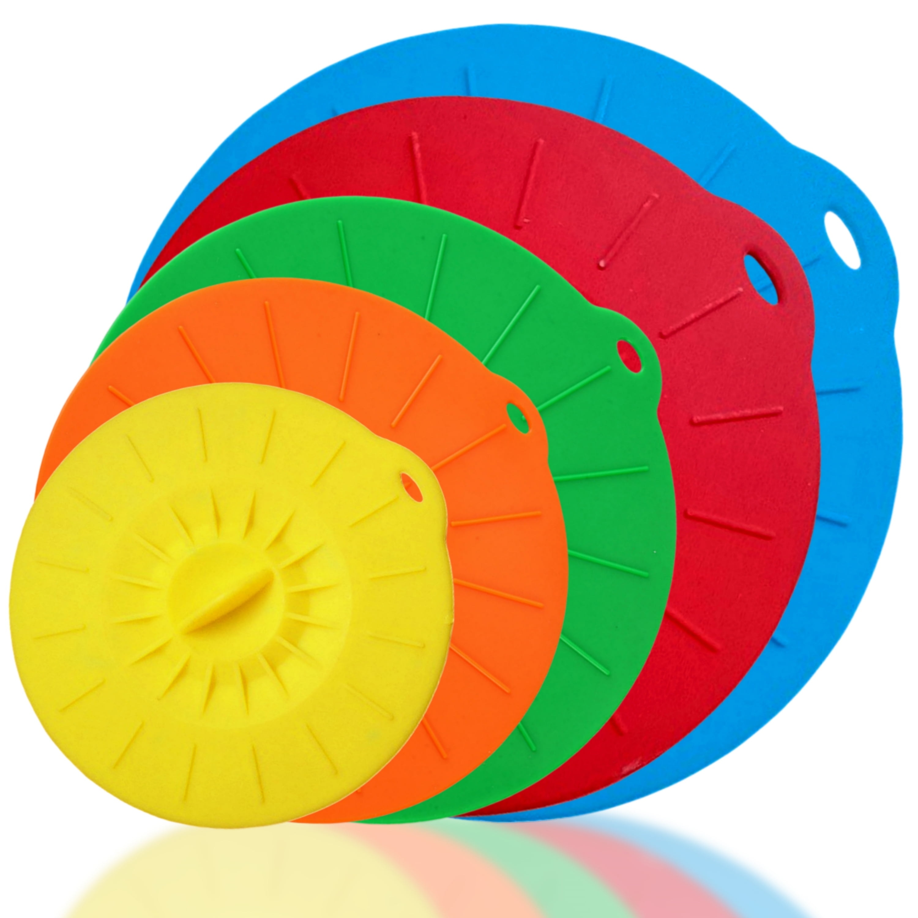 5-Pack Reusable Silicone Food Covers with Handles, Heat-Resistant & Color-Coded Lids for Bowls & Cooking