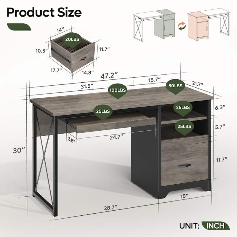 Bestier 47" Office Desk with Drawers,Computer Desk with Drawer,Teacher Desk with Keyboard Tray for Small Space Home Office