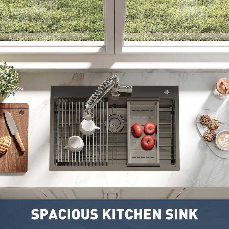 33"X22"X9" Undermount Kitchen Drop In Sink for Easy Installation with Faucet, Black