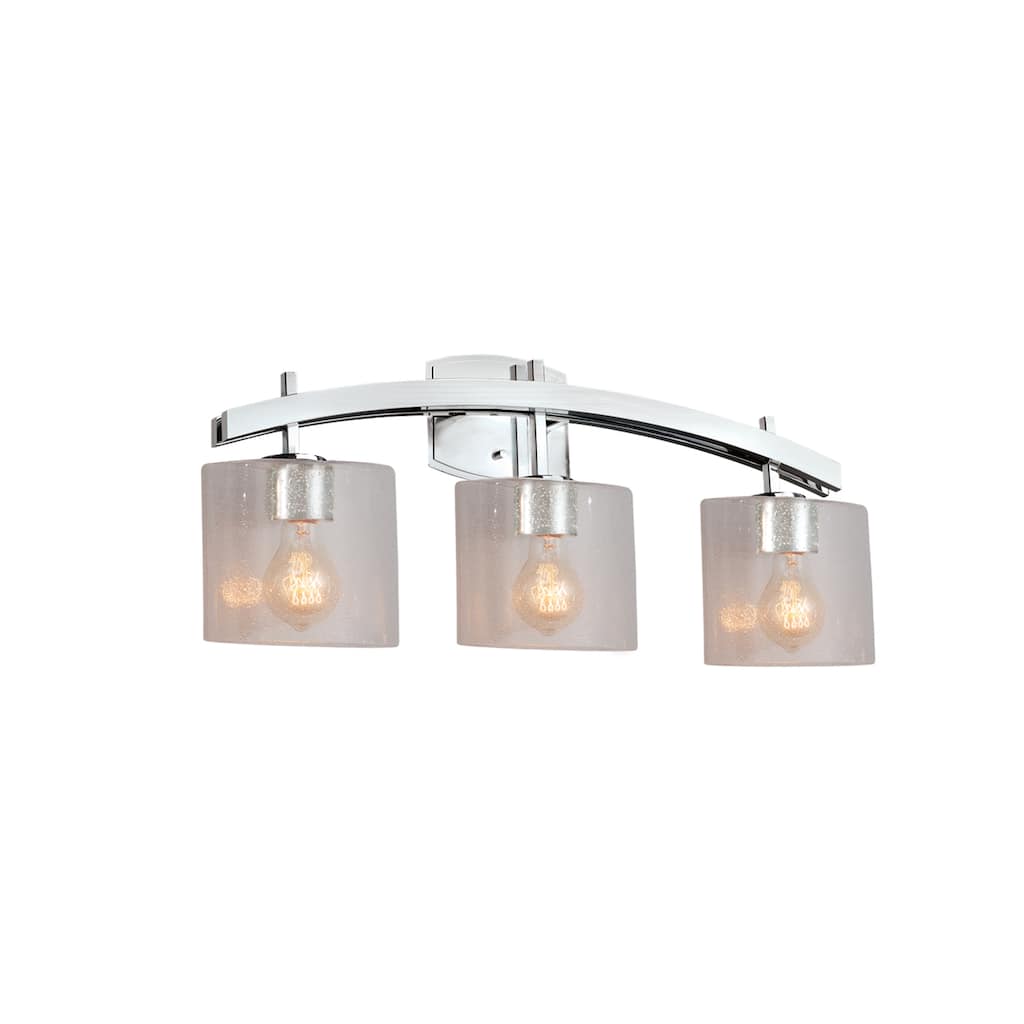 Justice Design Fusion Archway 3-light Polished Chrome Bath Bar, Seeded Oval Shade