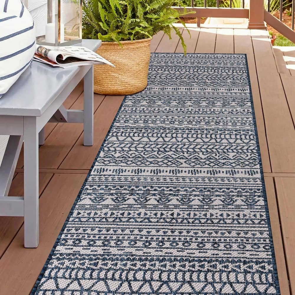 World Rug Gallery Contemporary Geometric Bohemian Textured Flat Weave Indoor/Outdoor Area Rug