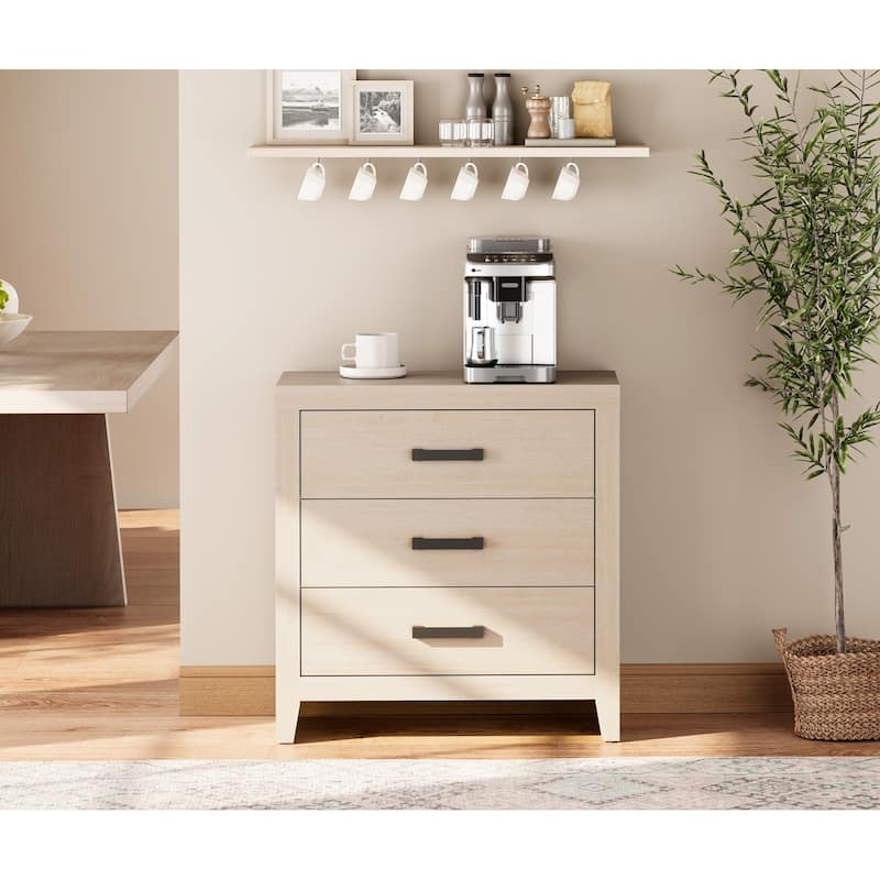 WAMPAT Farmhouse 3-Drawer Dresser, Wooden Chest of Drawers, Modern Storage Organizer & Nightstand for Bedroom, Living Room