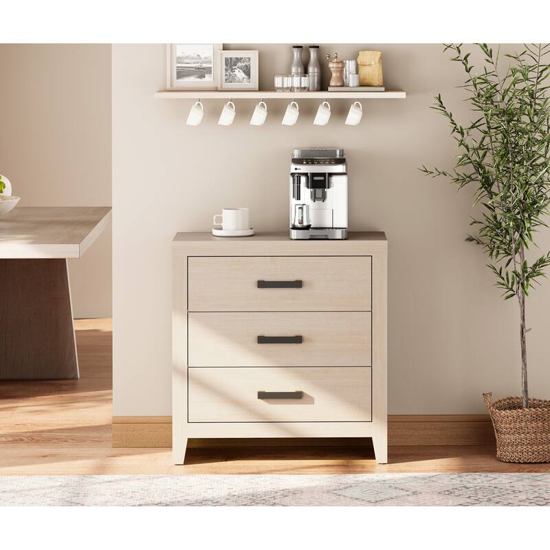 WAMPAT Farmhouse Nightstand with 3 Drawers, Large Wood Bedside Table