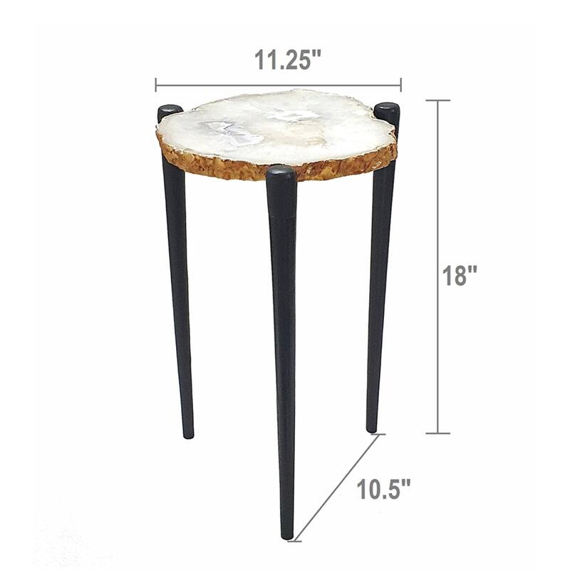 Agate Side Table with Metal Legs - 17.75" - Black and White