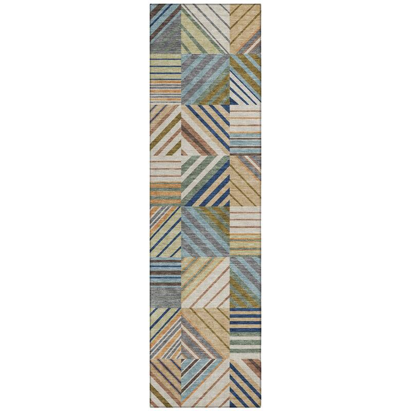 Machine Washable Indoor/ Outdoor Geo Mosaic Chantille Rug