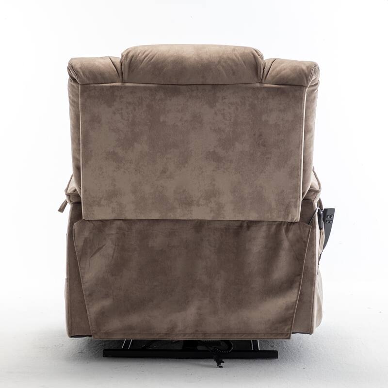 Beige Oversized Electric Recliner featuring OKIN Motor, 180° Lay Flat Lift, Extra-Wide Seat, and Storage Pockets