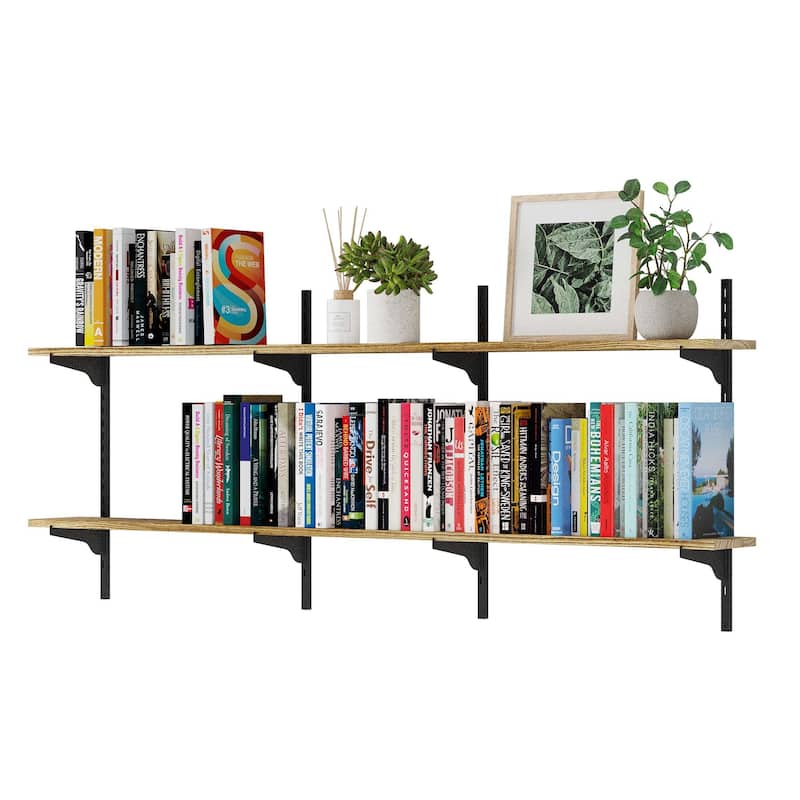 Wallniture Turin 60" Wall Mounted Shelves with Adjustable Brackets, Floating Bookhelves for Office & Living Room, 2,3 or 4 Tier