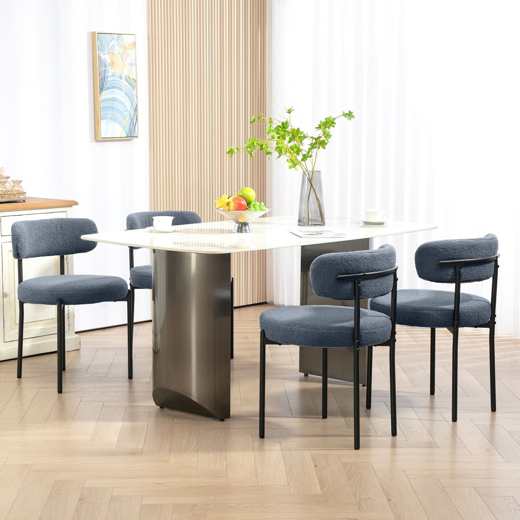 HOMCOM Boucle Dining Chairs Set of 4, Round Modern Upholstered Kitchen Chairs with Curved Backrest, for Dining Room, Gray