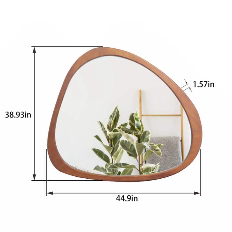 Solid Wood Mirror 45 Inch Asymmetrical Wall Mirror Wooden Framed Mirror Large Sized Dressing Mirror