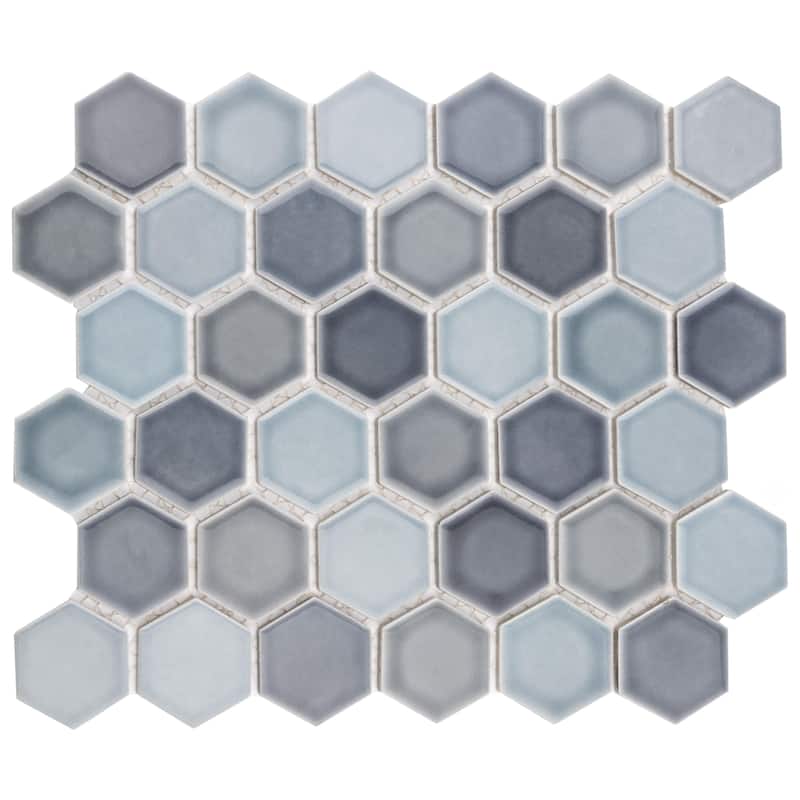 Merola Tile Hudson Due 2" Hex Stillwater 10-7/8" x 12-5/8" Porcelain Floor and Wall Tile