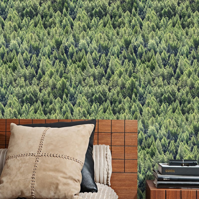 Galerie Wallcoverings Woods and Wicker Collection Green Pine Forest Matte Finish Vinyl on Non-woven Wallpaper Roll