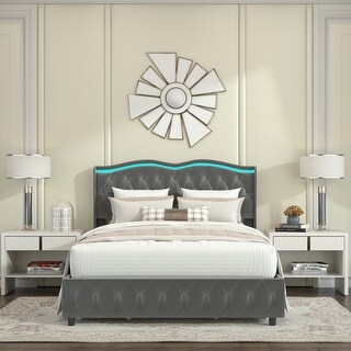 Full Velvet Platform Storage Bed Frame with 4 Pull-out Drawers - Grey ...