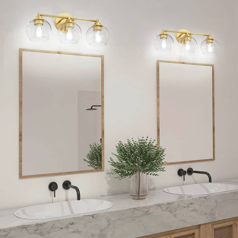 3 Light Bathroom Vanity Light Gold Modern Wall Sconce Mirror Light Fixture with Clear Glass