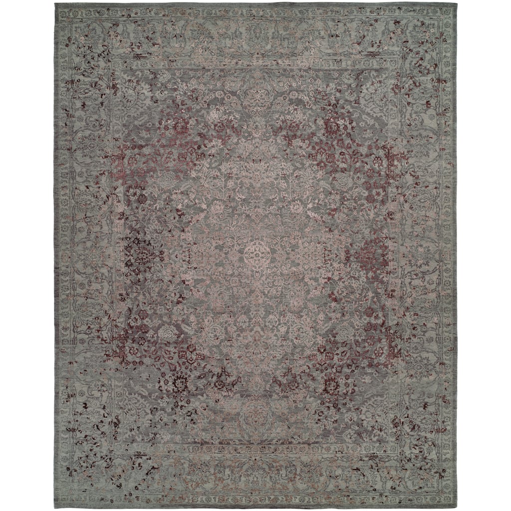 Modern Multi-Colored Hand-Knotted Wool & Viscose Area Rug