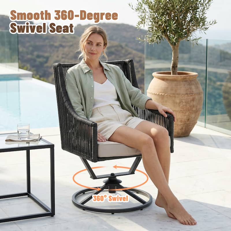 Outdoor Wicker Swivel Chairs with Cushion (Set of 2)
