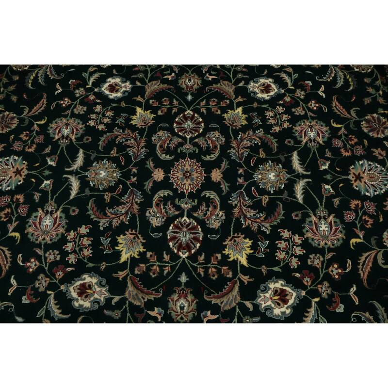 Hand Knotted Oriental 100% Wool Carpet Traditional Traditional Green Kashan Area Rug - 13' 7'' X 9' 8''