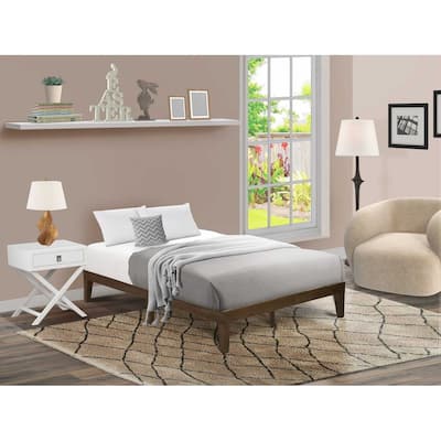 Full Size Platform Bed - Modern Wood Bed Frame with Solid Legs - Walnut Finish