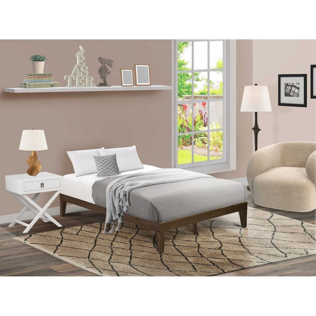 Full Size Platform Bed - Modern Wood Bed Frame with Solid Legs - Walnut Finish