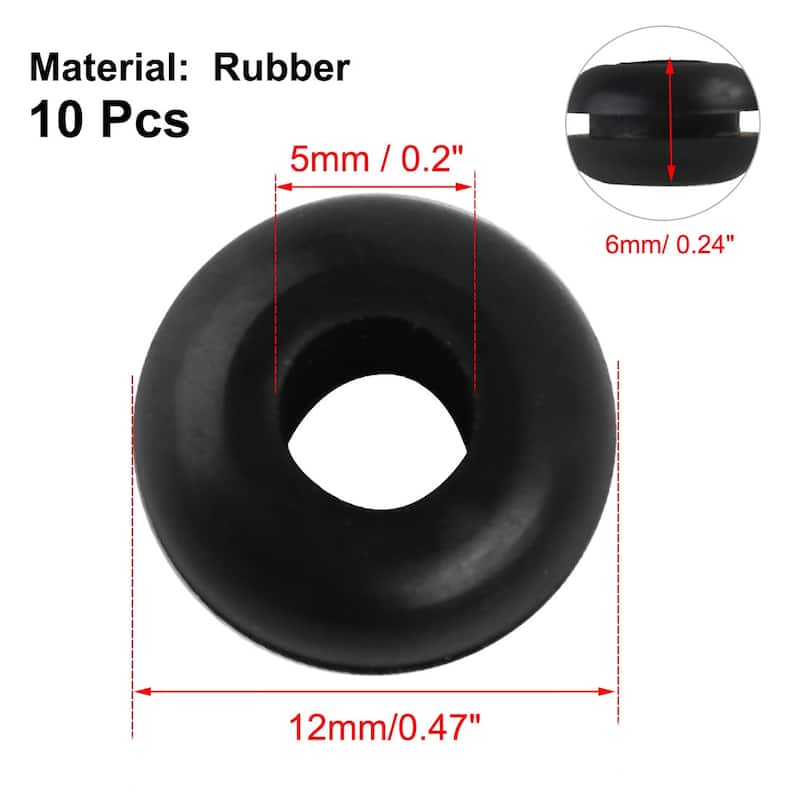 10 Pcs Black Armature Wire Double Sided Rubber Grommet 5mm x 8mm - 0.47" x 0.24" (D*T)
