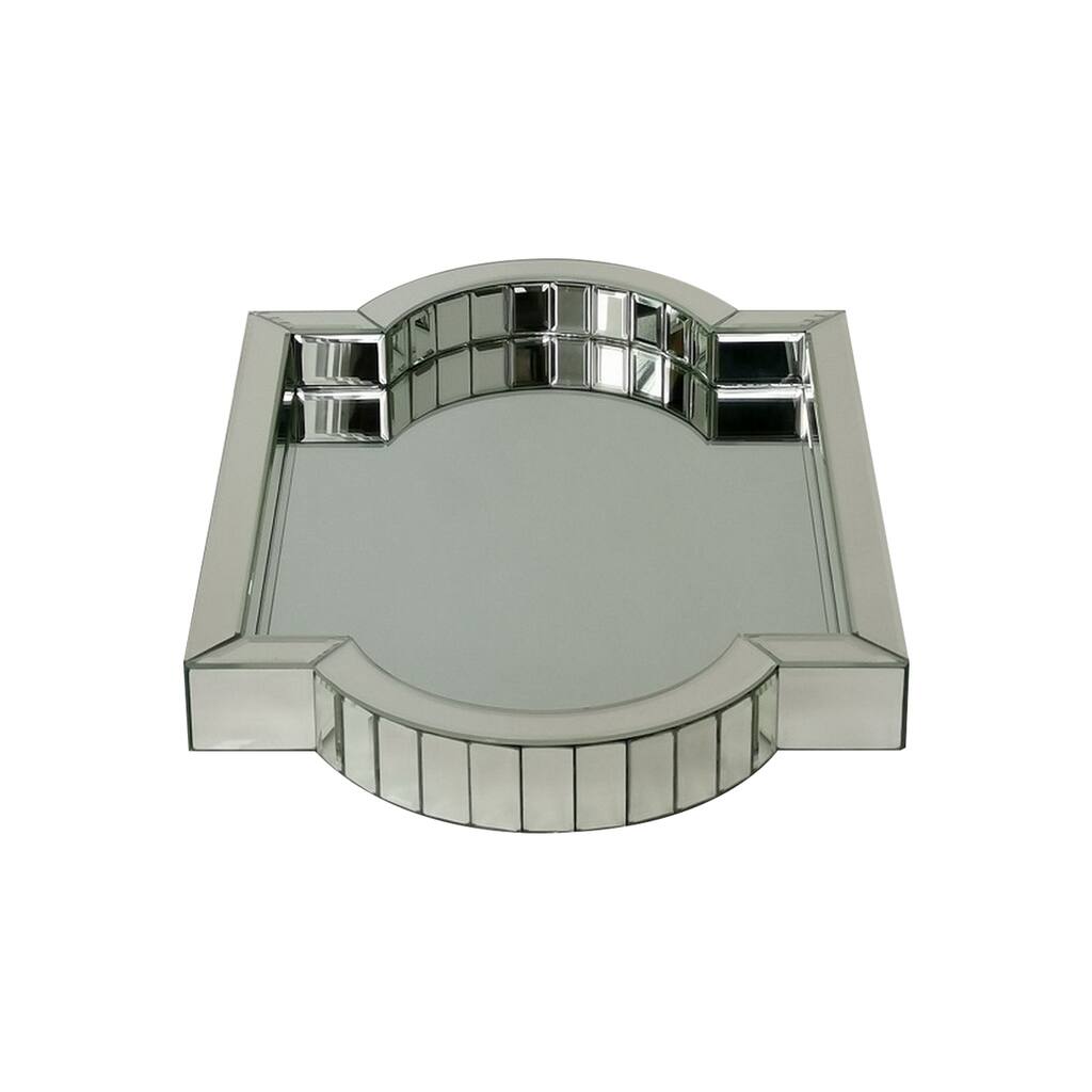 Tray with Rectangular Beveled Mirror Panel Framing, Clear