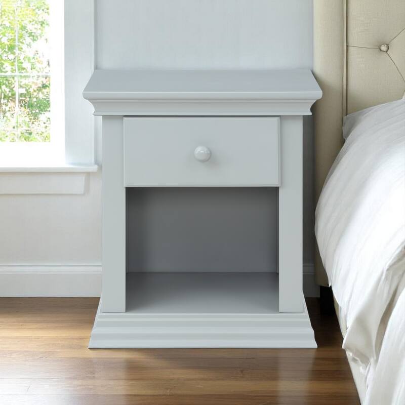 HomeRoots 24" Gray Solid Wood and Wood One Drawer Nightstand - Gray - 1-drawer