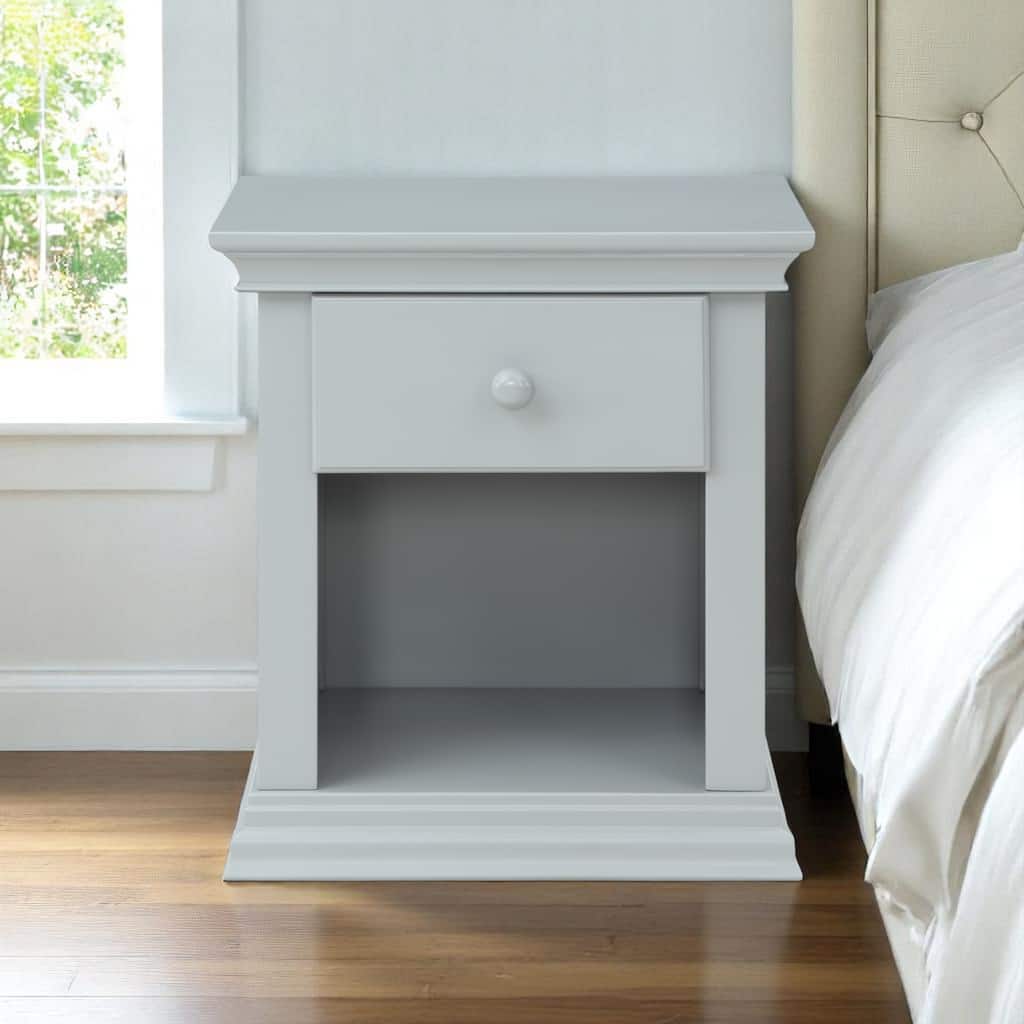 HomeRoots 24" Gray Solid Wood and Wood One Drawer Nightstand