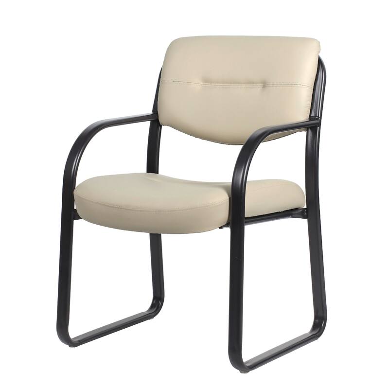Kate Guest Armchair with Sled Base, Steel Frame, Beige Faux Leather